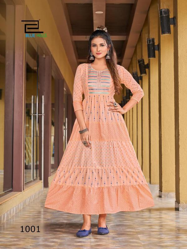 Blue Hills Sizzling Fancy Wear Long Cotton Anarkali Kurti Collection